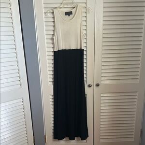 Sunday in Brooklyn Pleated Black and White Sheath Maxi Dress